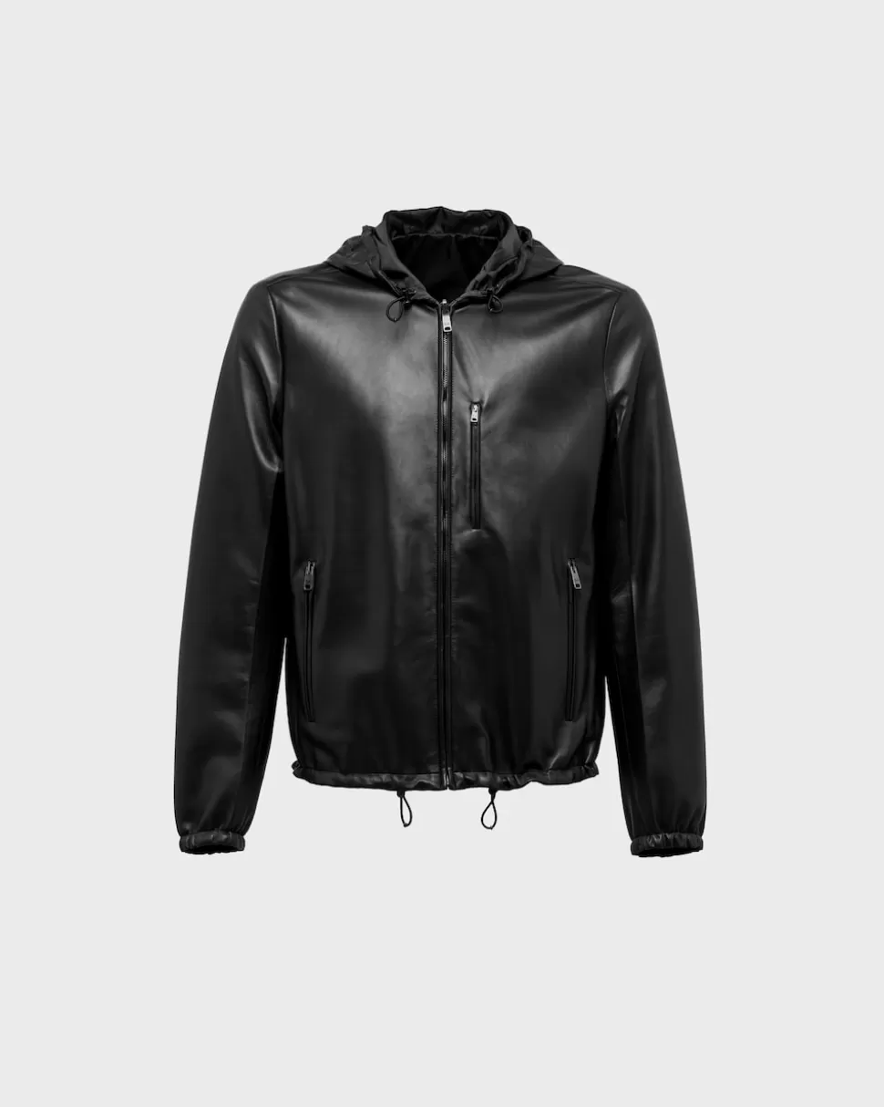 Online Prada Lederjacke Zum Wenden Schwarz