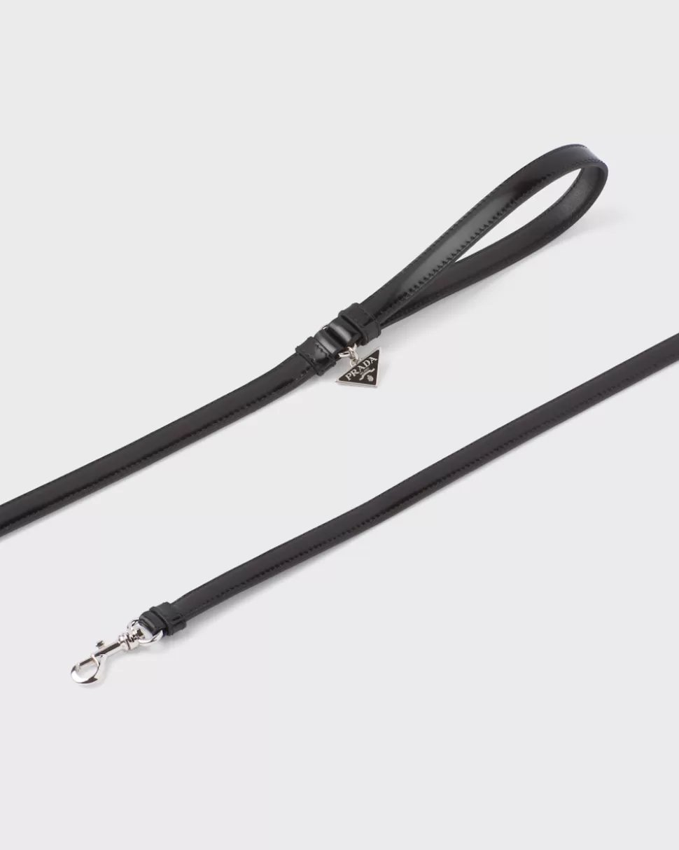 Fashion Prada Leine Aus Gebürstetem Leder Schwarz