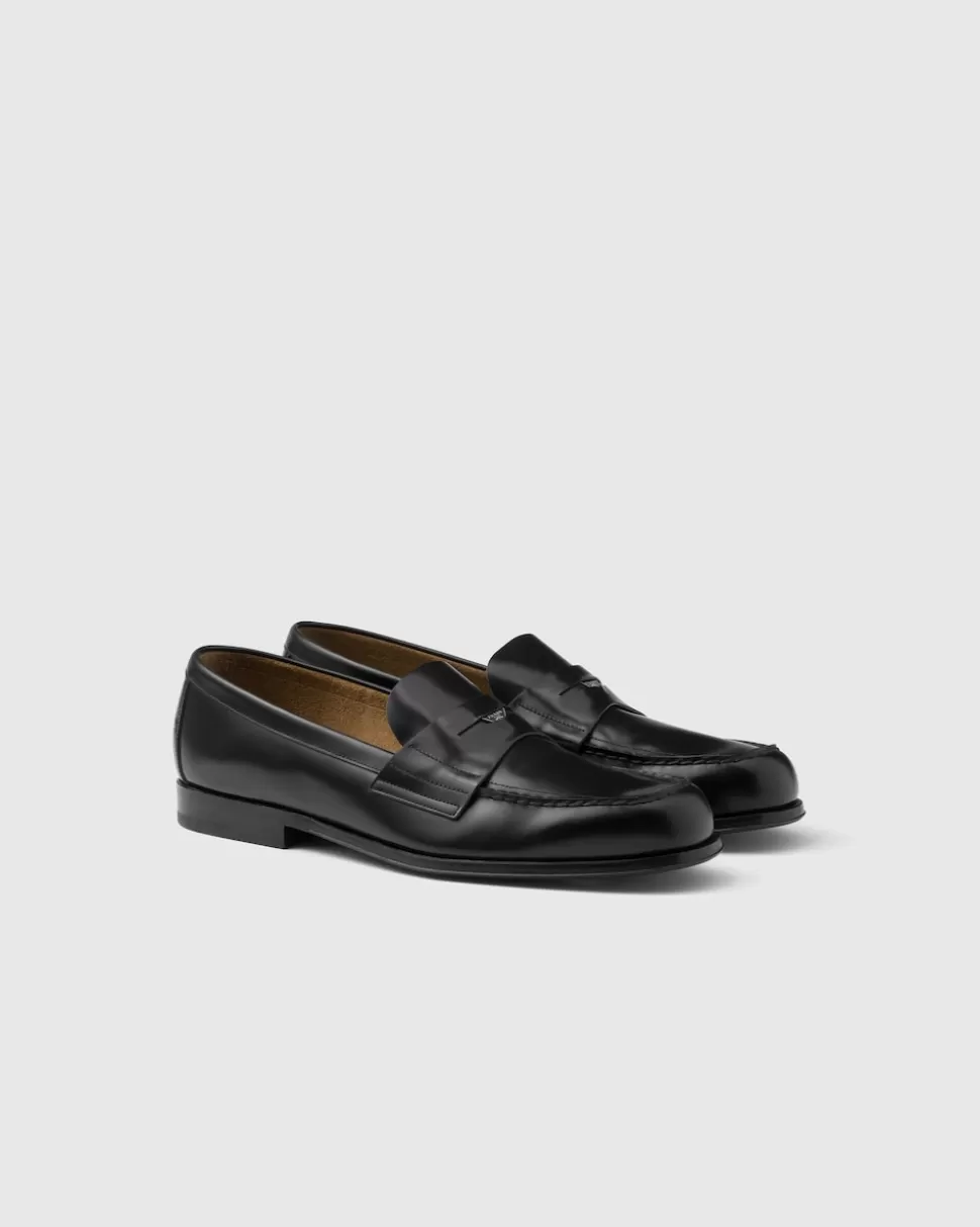 Sale Prada Loafer Aus Gebürstetem Leder Schwarz