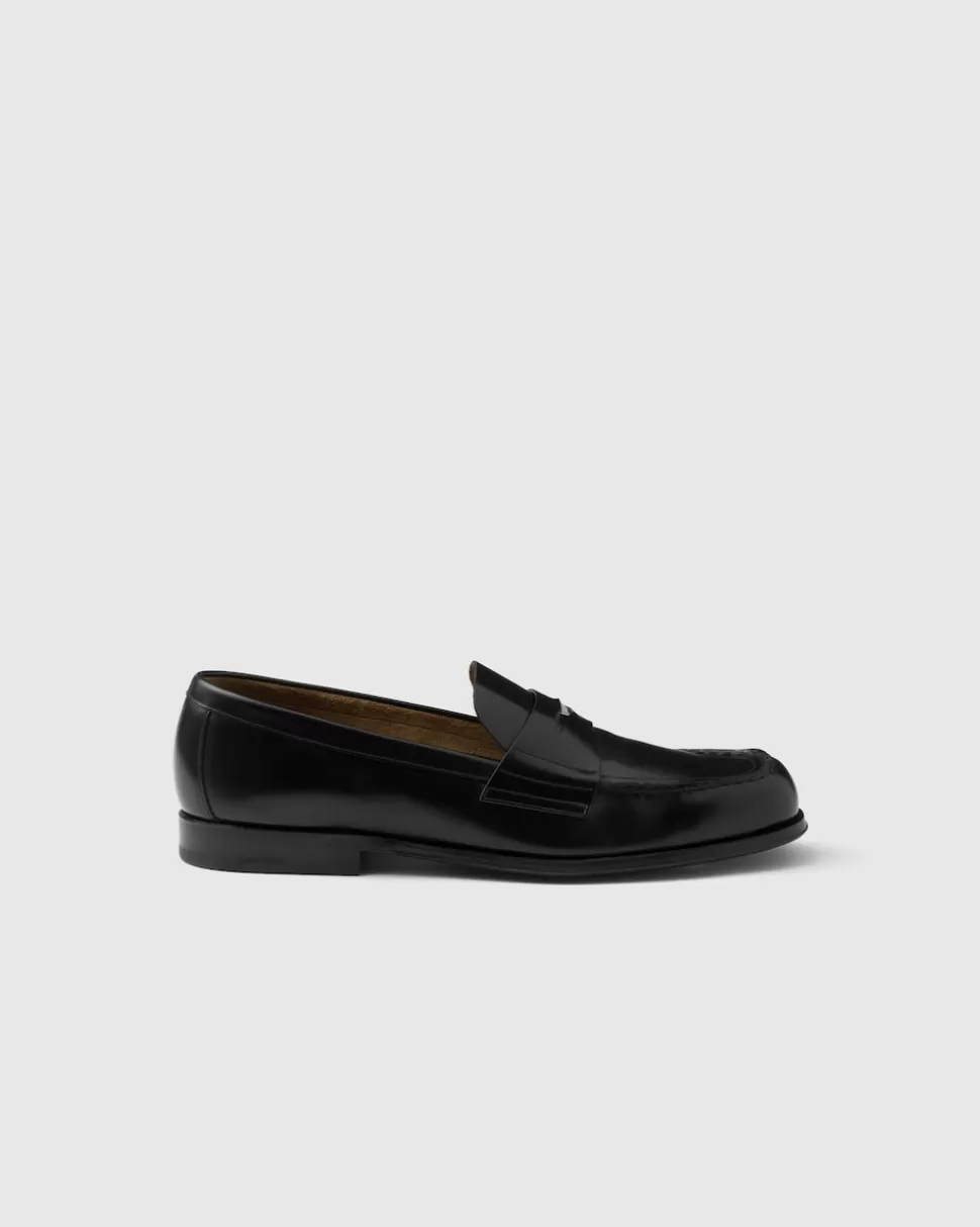 Sale Prada Loafer Aus Gebürstetem Leder Schwarz