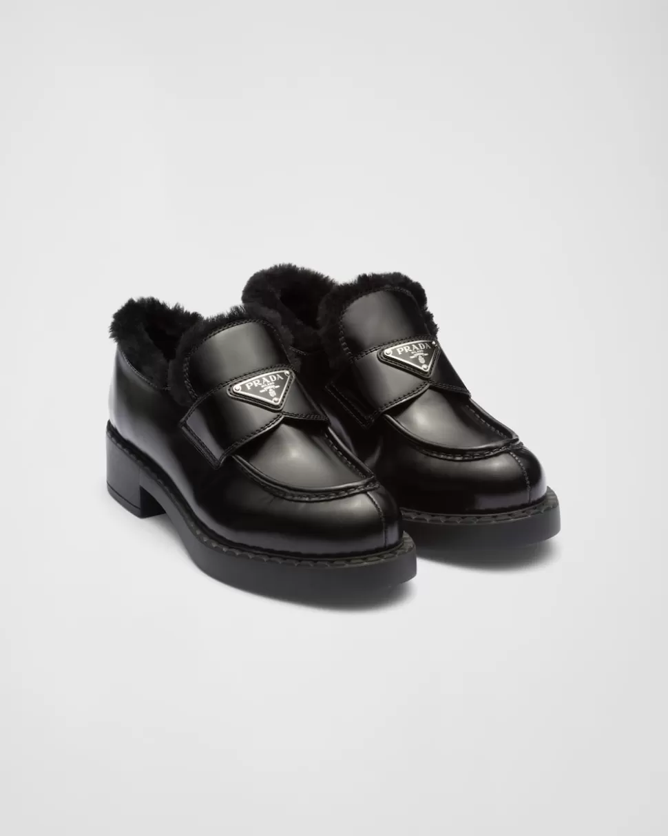 Sale Prada Loafer Aus Gebürstetem Leder Schwarz