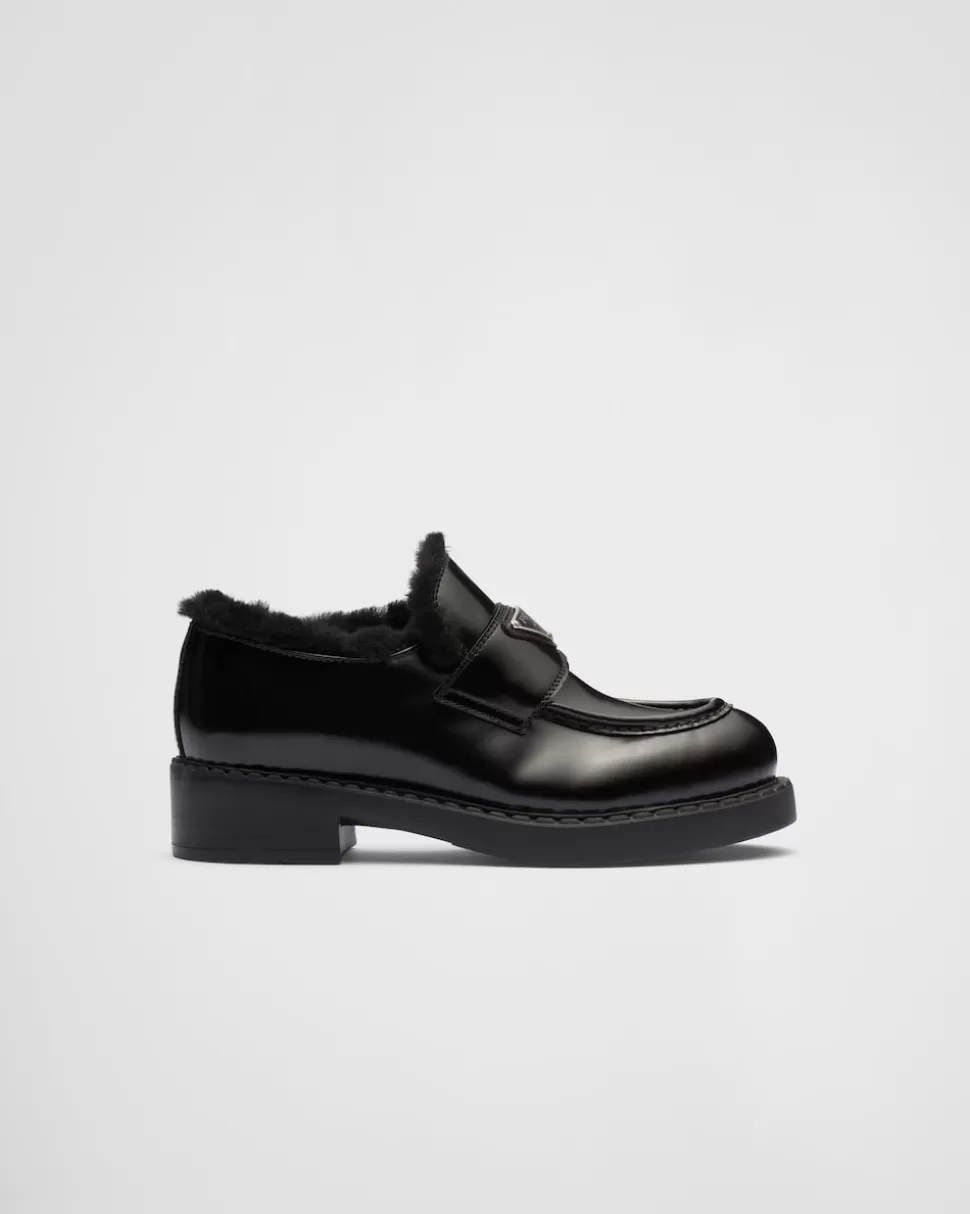 Sale Prada Loafer Aus Gebürstetem Leder Schwarz