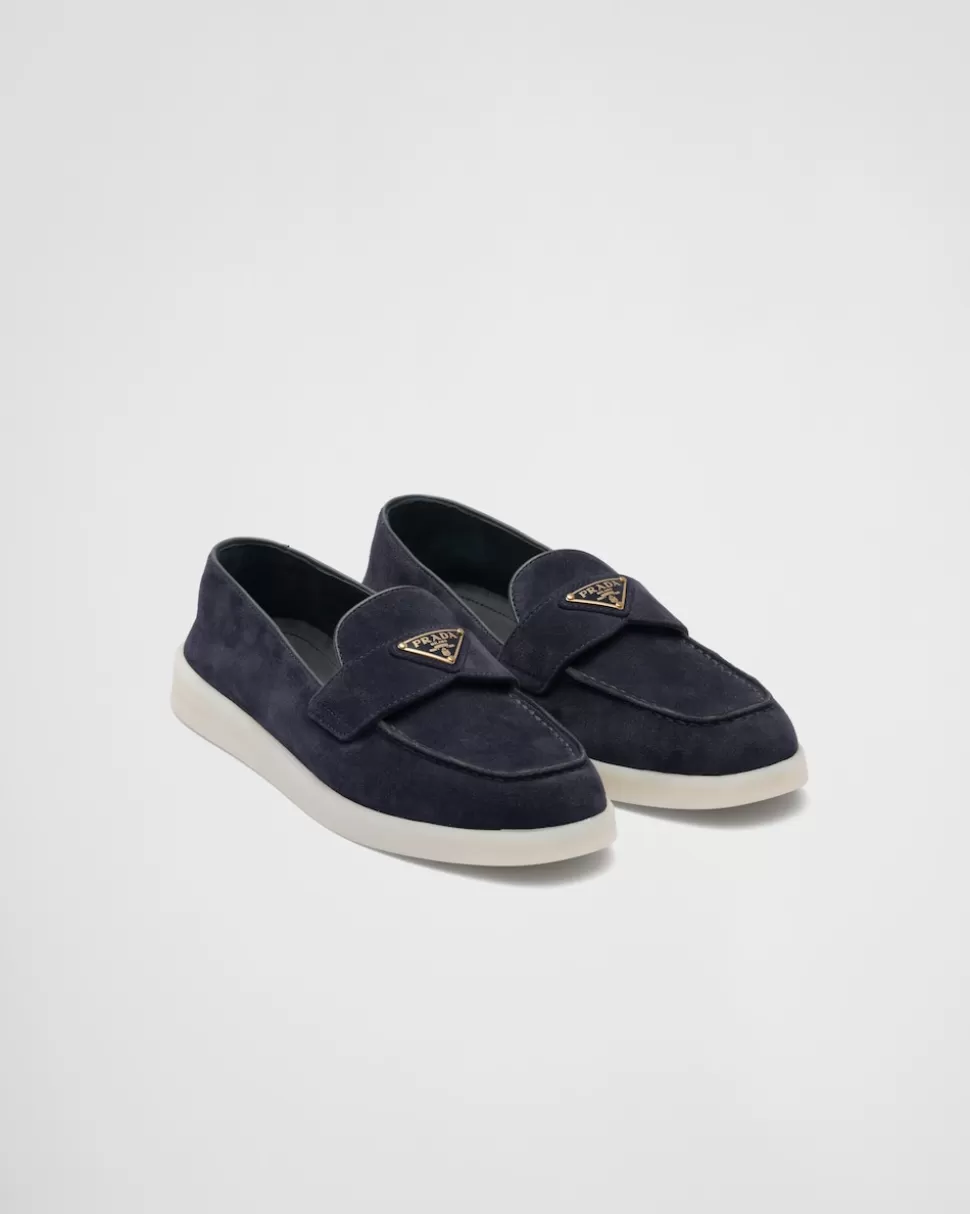 Best Sale Prada Loafer Aus Wildleder Blau