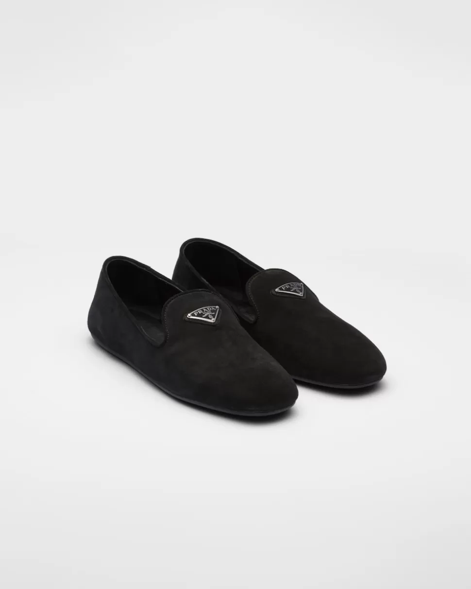 Best Sale Prada Loafer Aus Wildleder Schwarz