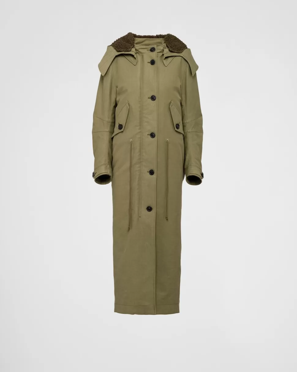 Sale Prada Mantel Aus Baumwoll-satin Militärgrün