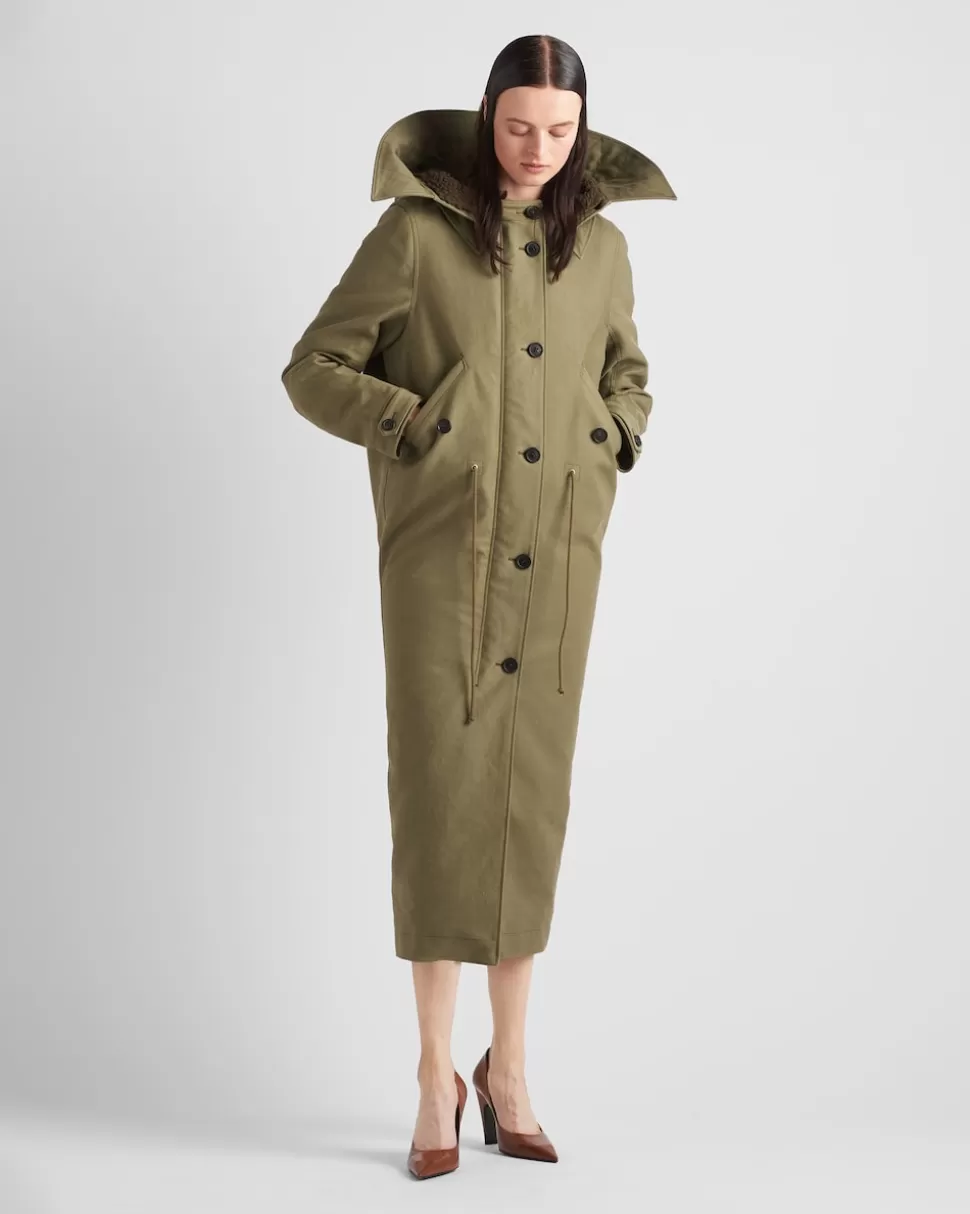 Sale Prada Mantel Aus Baumwoll-satin Militärgrün
