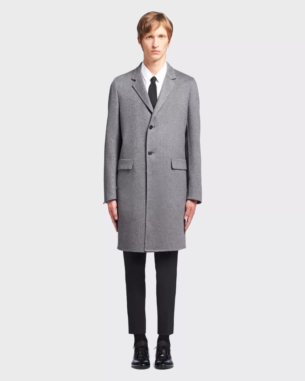 Store Prada Mantel Aus Doppel-kaschmir Schiefergrau
