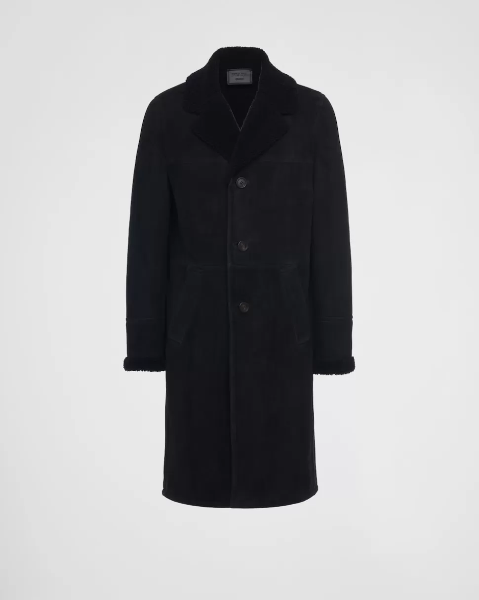 Online Prada Mantel Aus Lammfell Schwarz/Schwarz