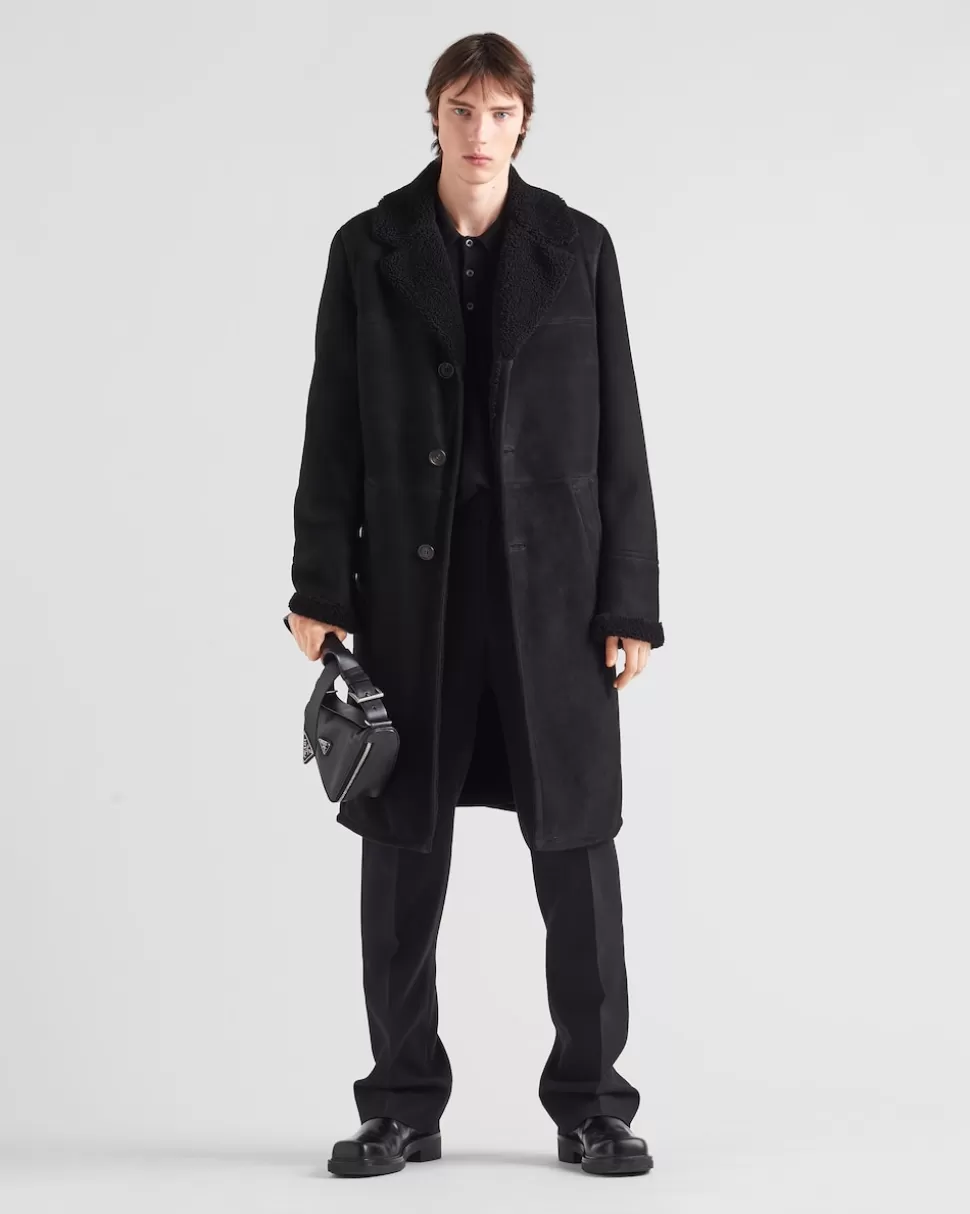 Online Prada Mantel Aus Lammfell Schwarz/Schwarz