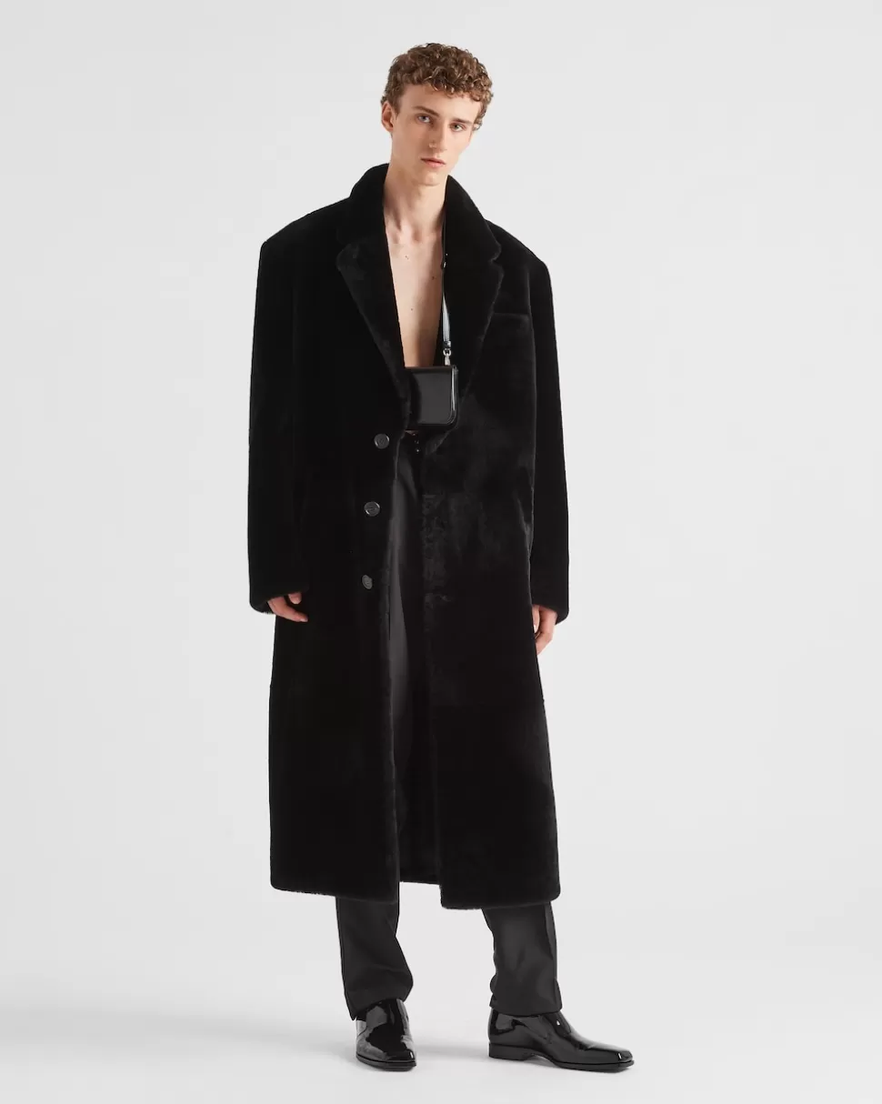 Best Sale Prada Mantel Aus Lammfell Schwarz