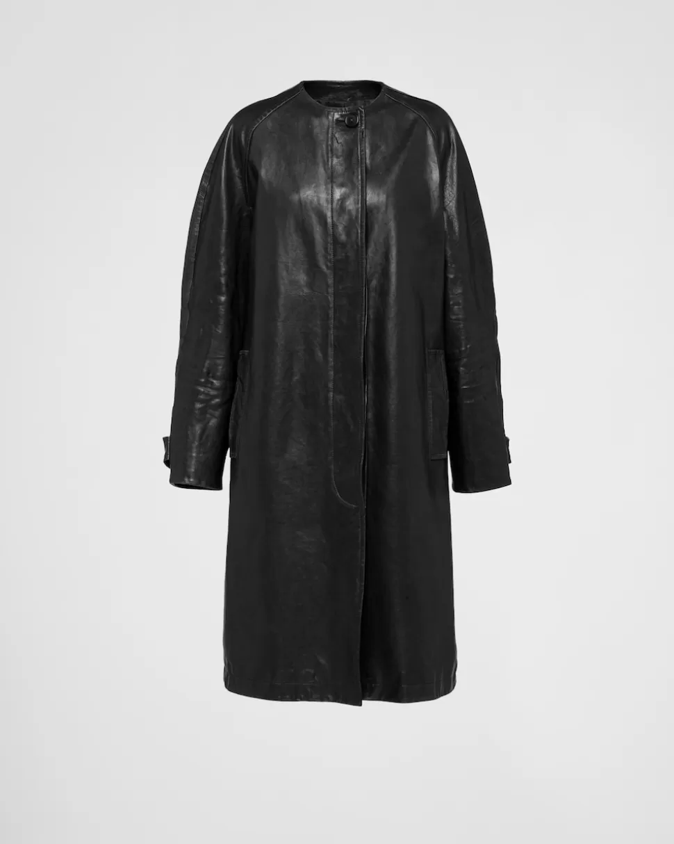 Online Prada Mantel Aus Leder Schwarz