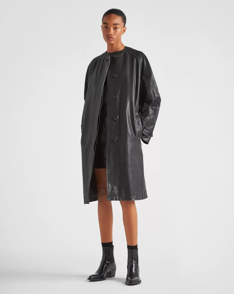 Online Prada Mantel Aus Leder Schwarz