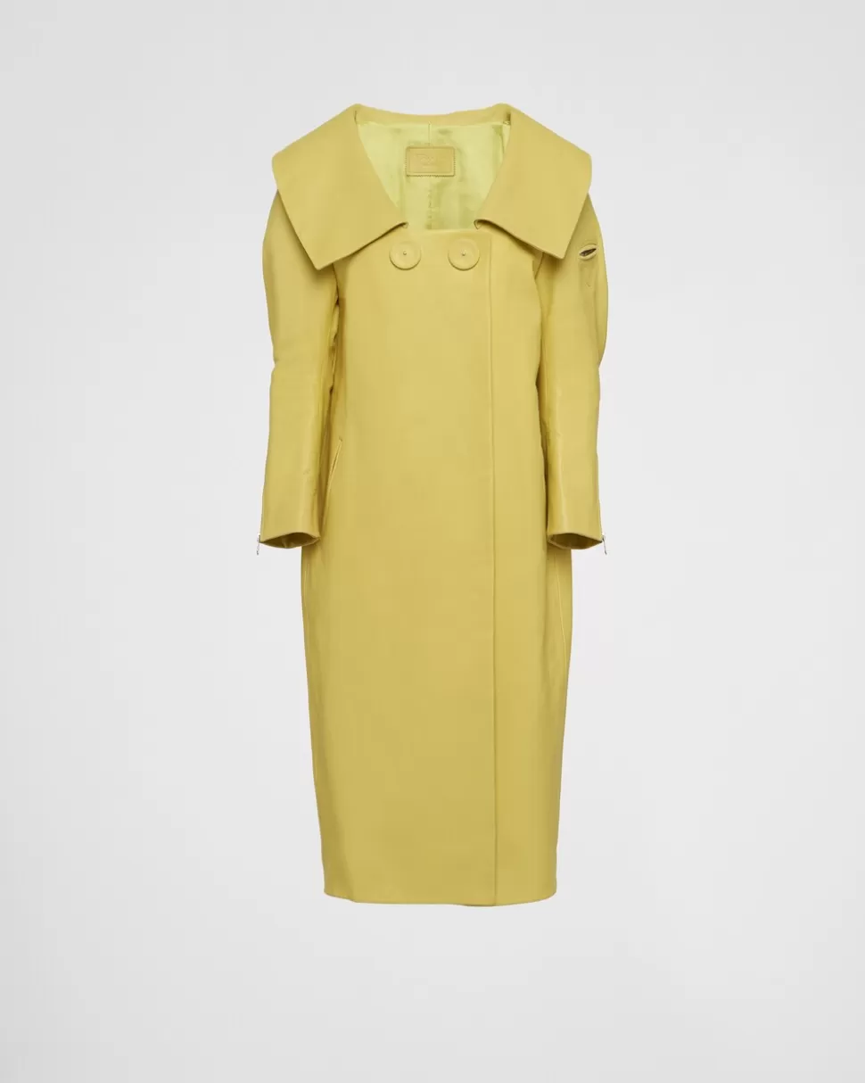 Online Prada Mantel Aus Leder Mit Breitem Kragen Zitronengelb