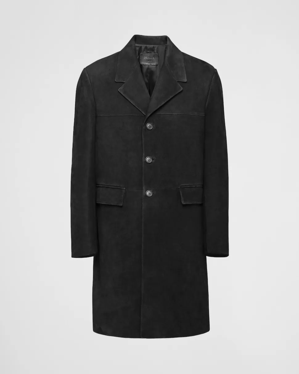 New Prada Mantel Aus Wildleder Schwarz