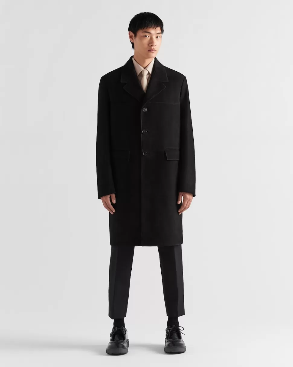 New Prada Mantel Aus Wildleder Schwarz