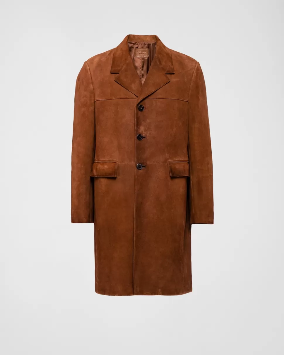 Online Prada Mantel Aus Wildleder Schwarz