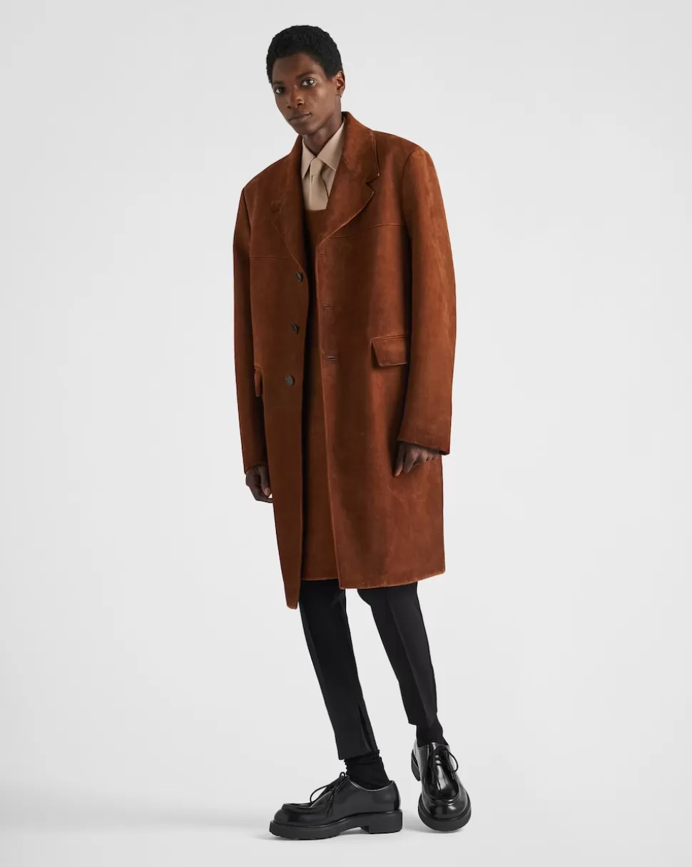 Online Prada Mantel Aus Wildleder Schwarz