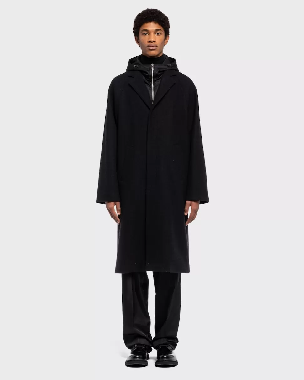 Clearance Prada Mantel Aus Wollgemisch Schwarz