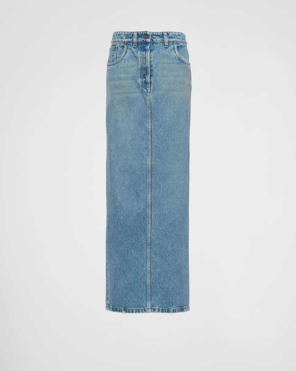 Discount Prada Maxirock Aus Denim MITTELBLAU