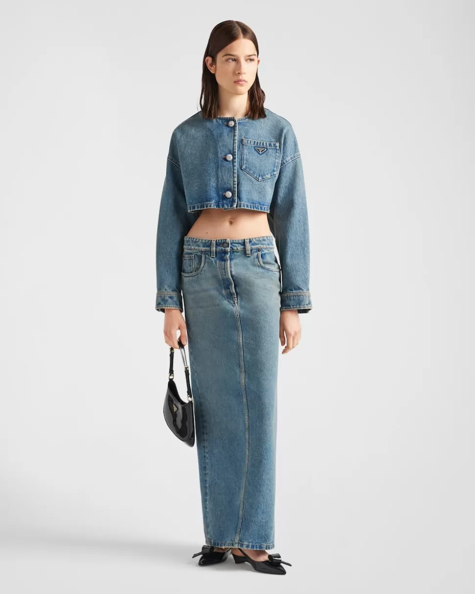 Discount Prada Maxirock Aus Denim MITTELBLAU