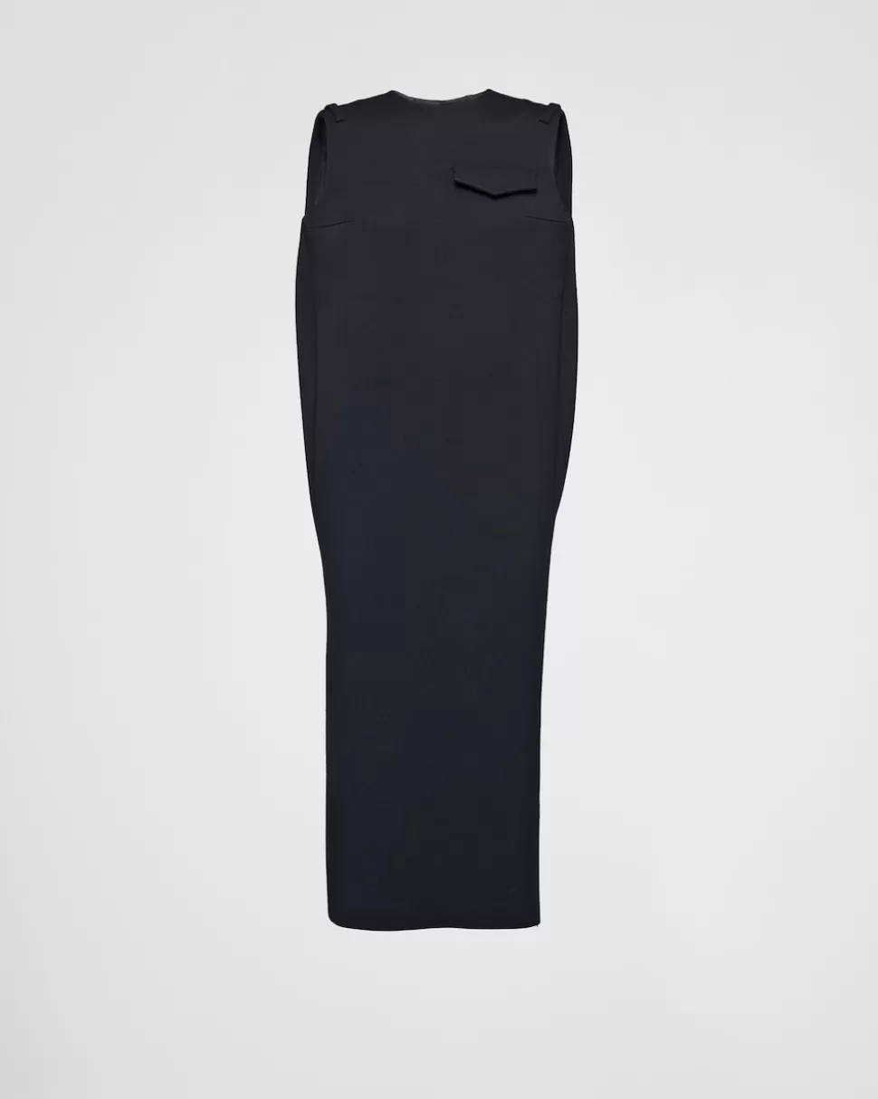 Cheap Prada Midikleid Aus Natté-gabardine Schwarz