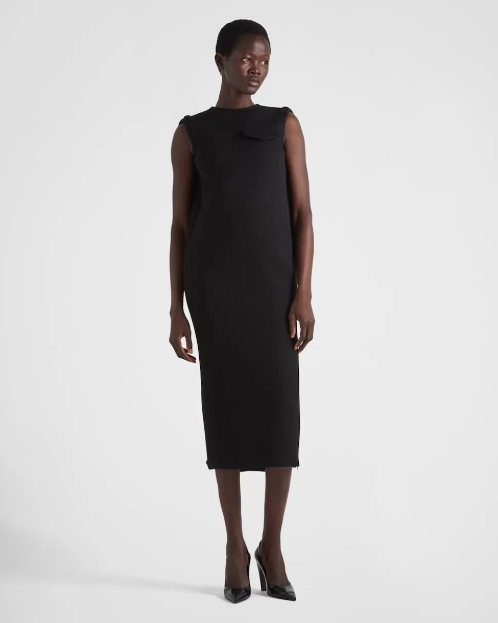 Cheap Prada Midikleid Aus Natté-gabardine Schwarz