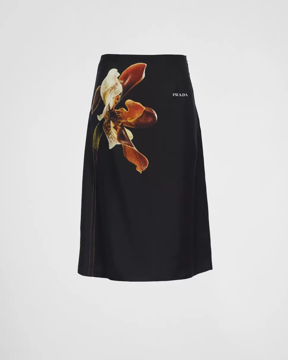 Clearance Prada Midirock Aus Bedrucktem Twill Schwarz