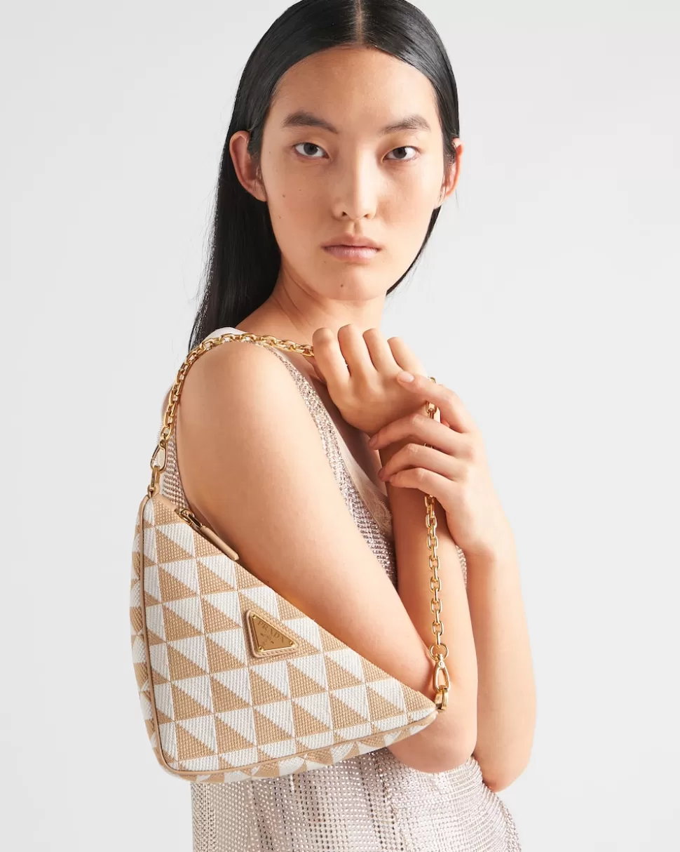 Cheap Prada Mini Bag Aus Besticktem Jacquard Beige/Kalkweiss