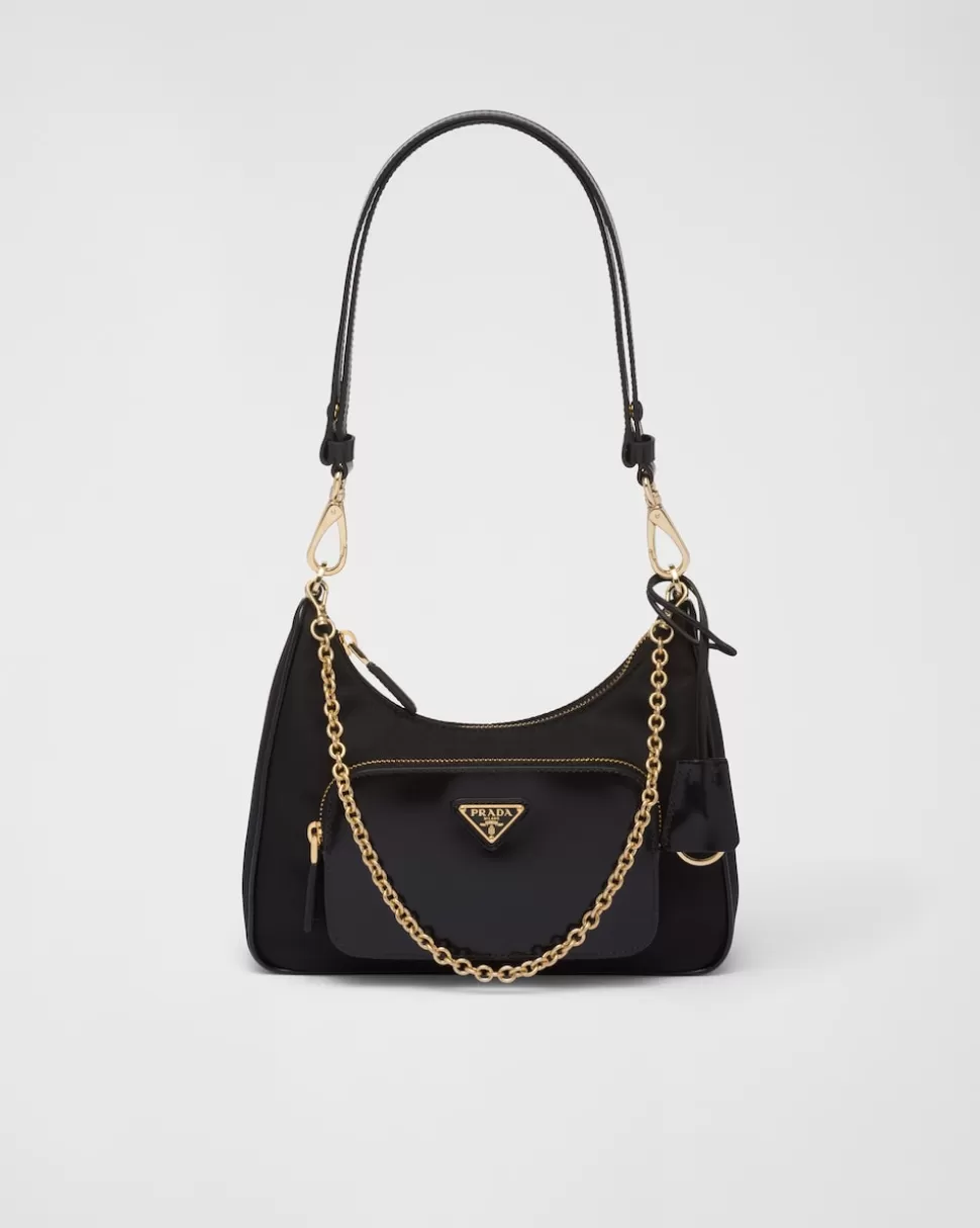 New Prada Mini Bag Aus Re-nylon Und Gebürstetem Leder Schwarz