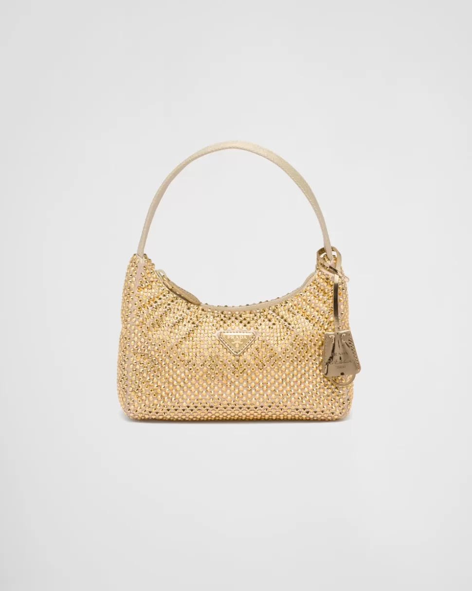 Outlet Prada Mini Bag Aus Satin Mit Kristallen Schwarz