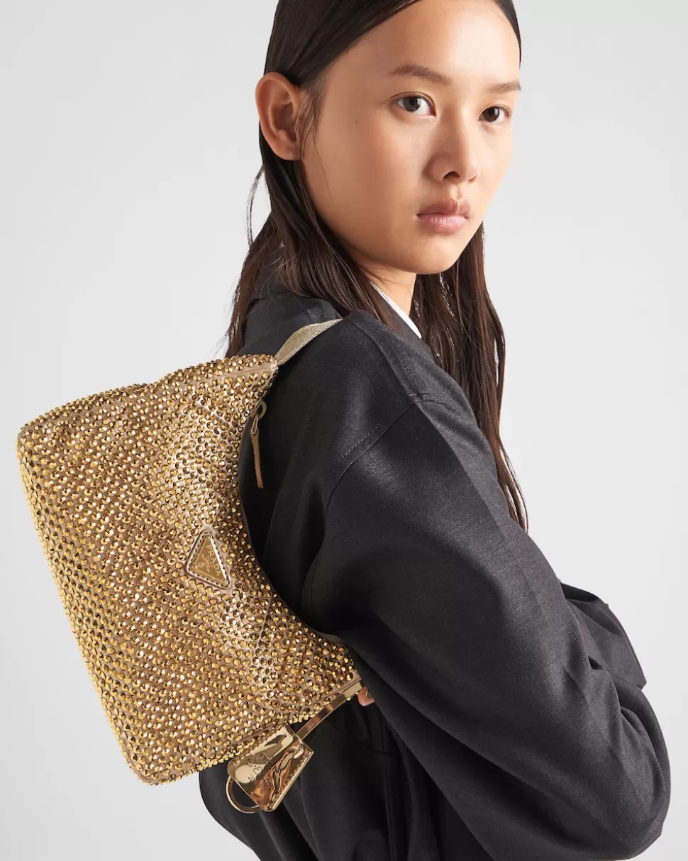 Outlet Prada Mini Bag Aus Satin Mit Kristallen Schwarz
