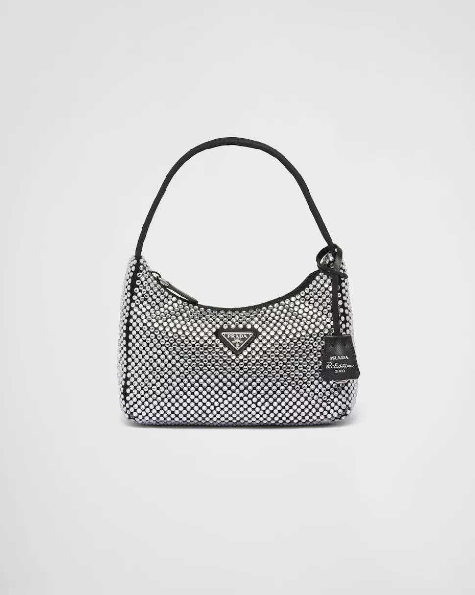 Discount Prada Mini Bag Aus Satin Mit Kristallen Schwarz