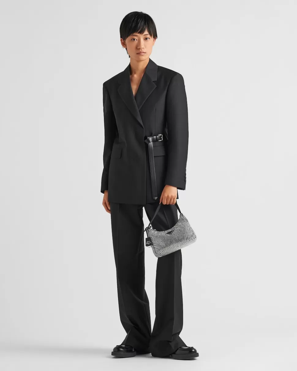 Discount Prada Mini Bag Aus Satin Mit Kristallen Schwarz