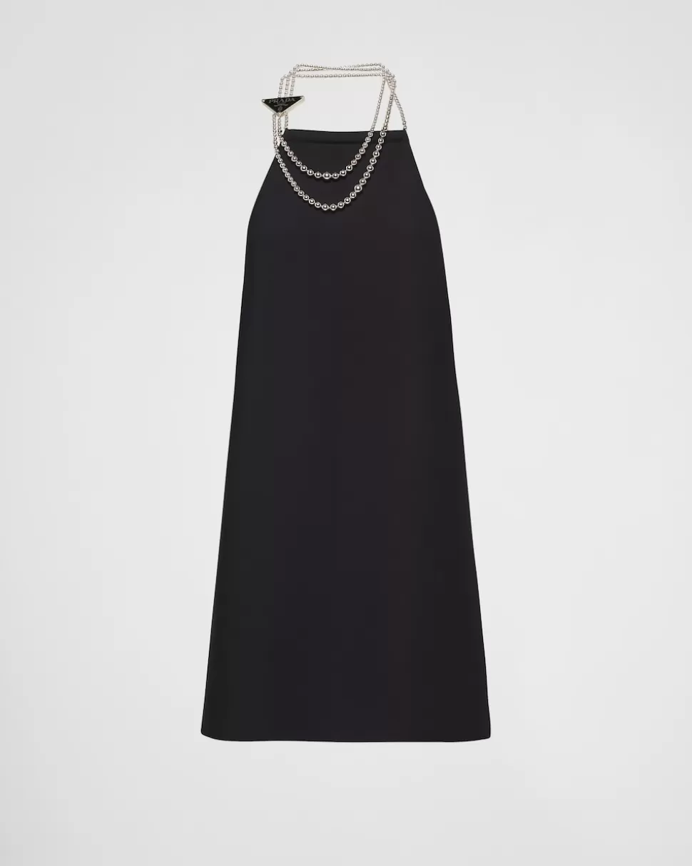 Cheap Prada Minikleid Aus Cady Mit Halskette Schwarz