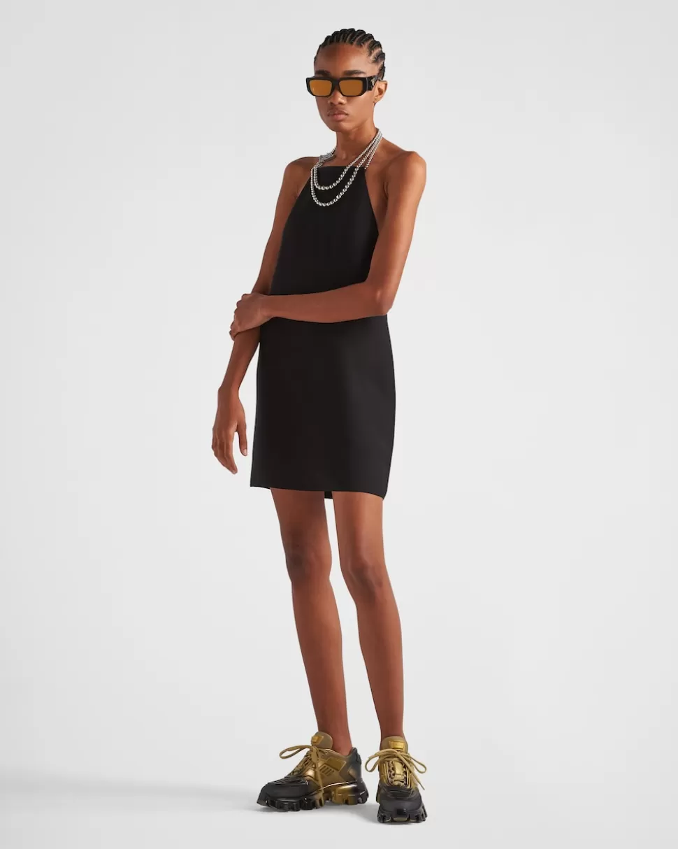 Cheap Prada Minikleid Aus Cady Mit Halskette Schwarz