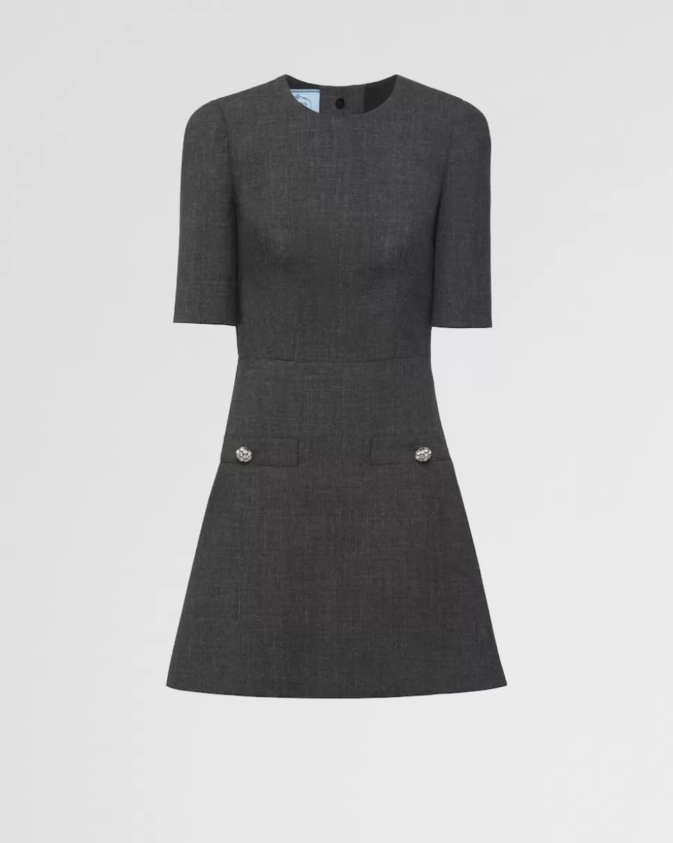 Store Prada Minikleid Aus Wolle Schiefergrau