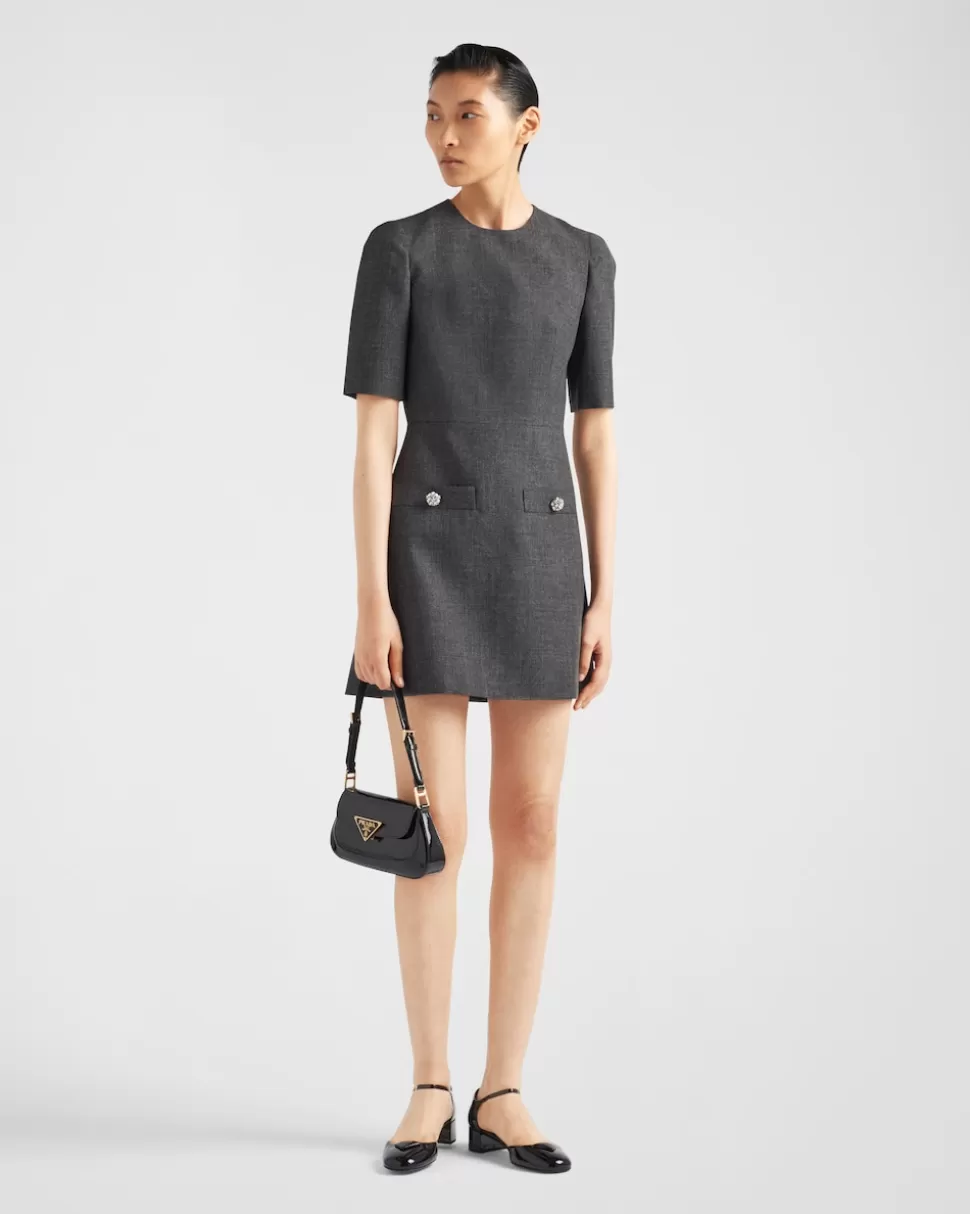 Store Prada Minikleid Aus Wolle Schiefergrau