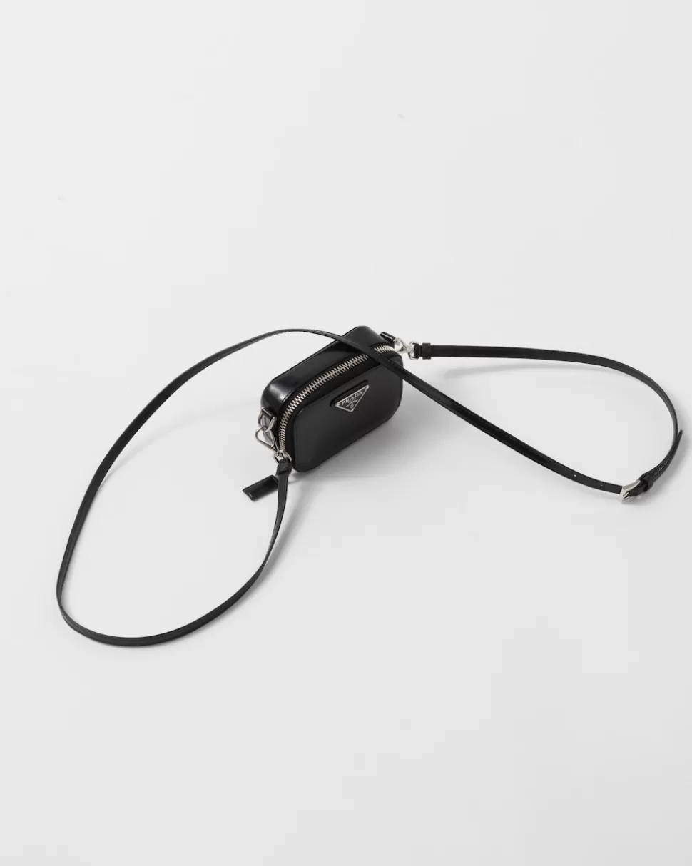 Online Prada Mini-pouch Aus Gebürstetem Leder Mit Schulterriemen Schwarz