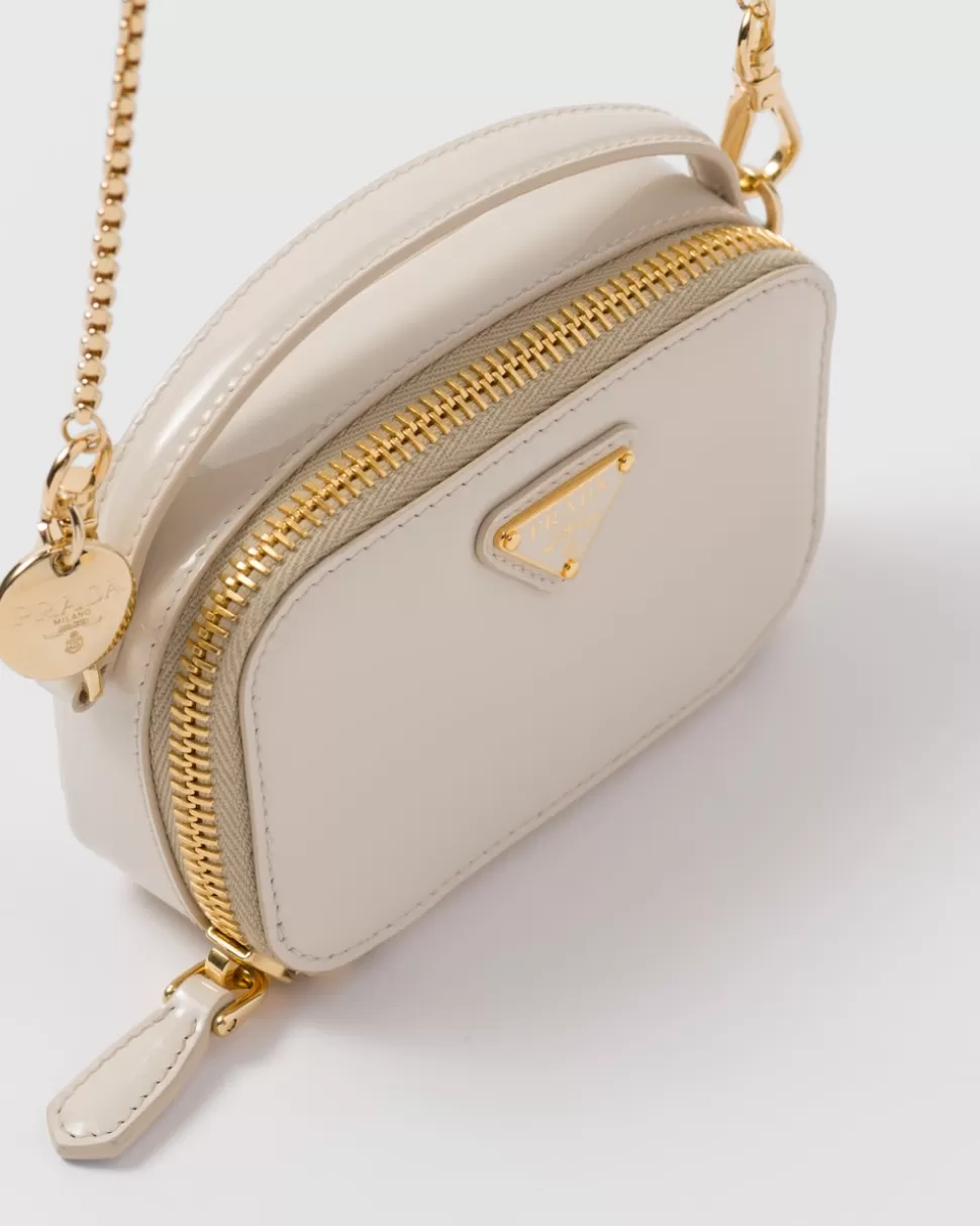 Discount Prada Mini-pouch Aus Lackleder Elfenbein