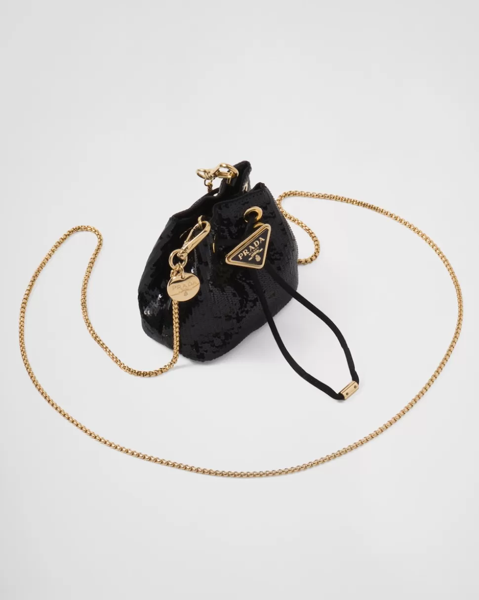 Shop Prada Mini-pouch Aus Satin Mit Paillettenbesatz Schwarz