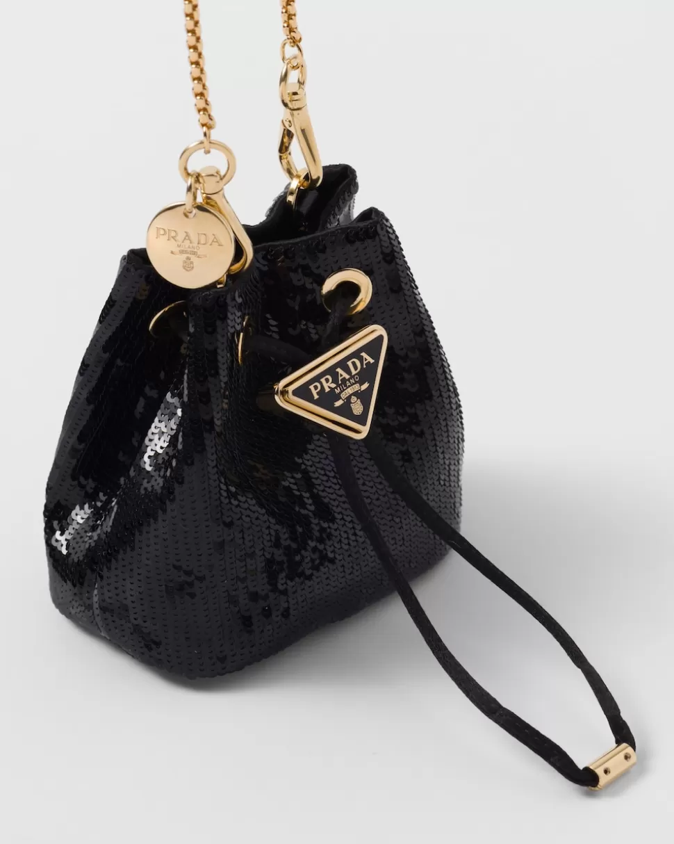 Shop Prada Mini-pouch Aus Satin Mit Paillettenbesatz Schwarz