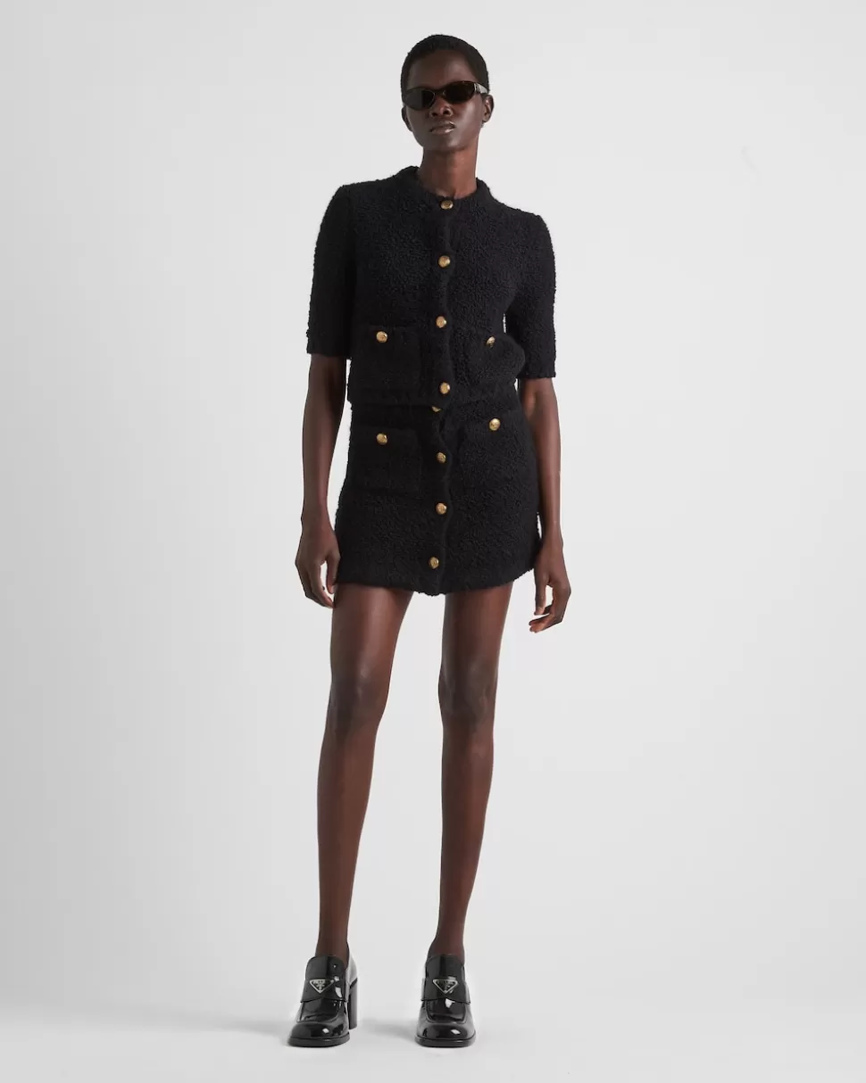 Sale Prada Minirock Aus Bouclé-mohair Schwarz