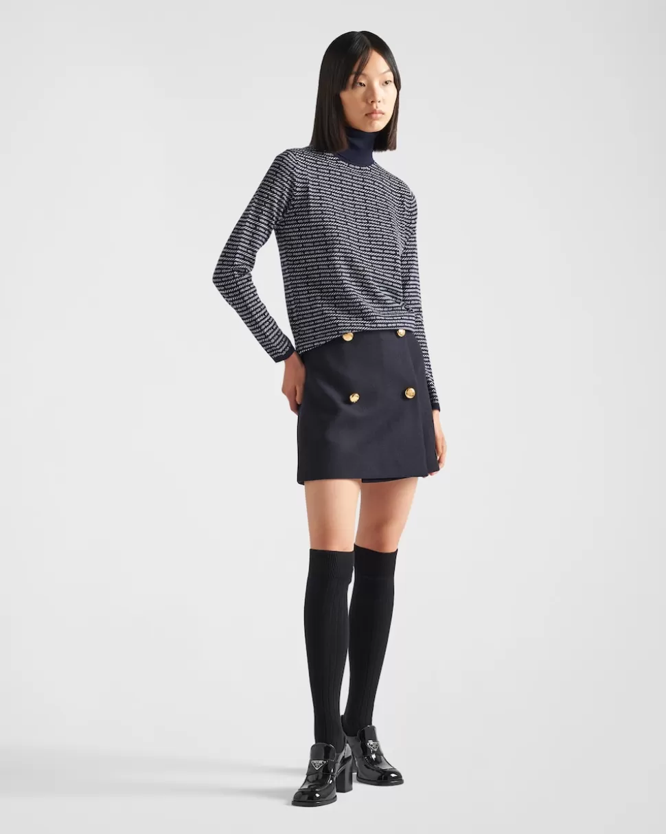 Sale Prada Minirock Aus Wolle Blau