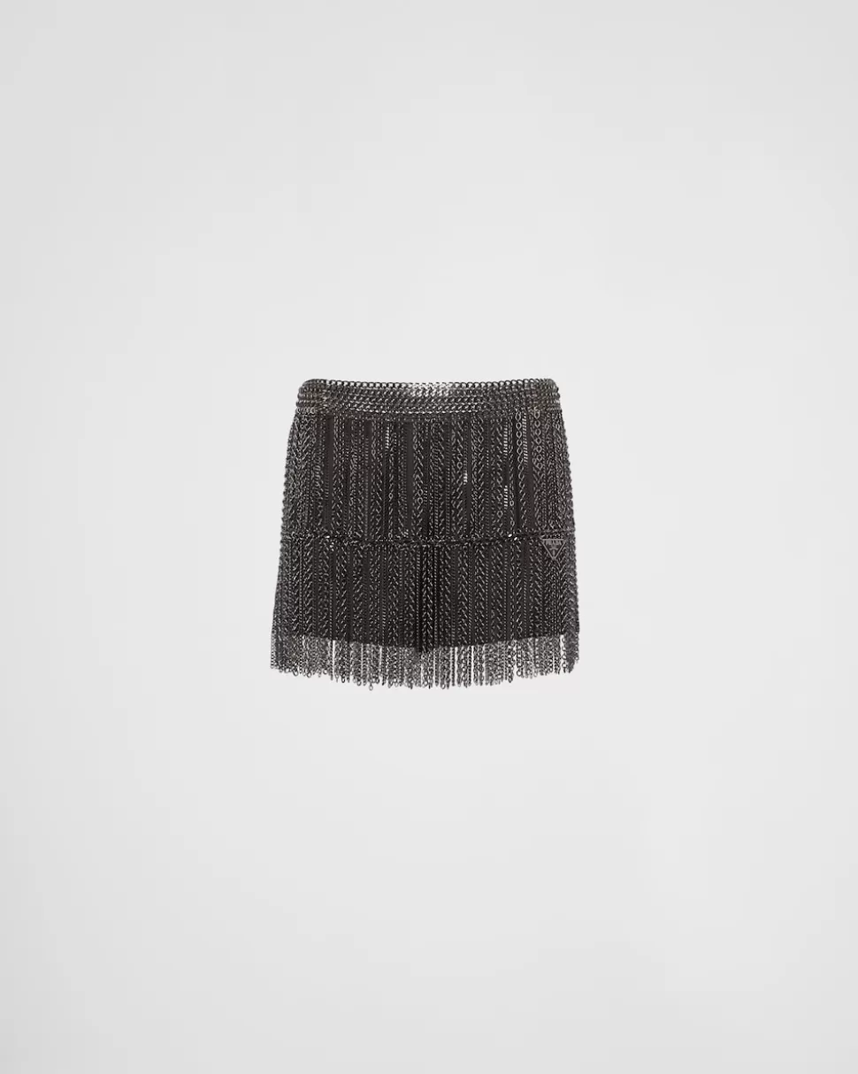 Cheap Prada Minirock Mit Kettenfransen Aus Metall Stahlgrau