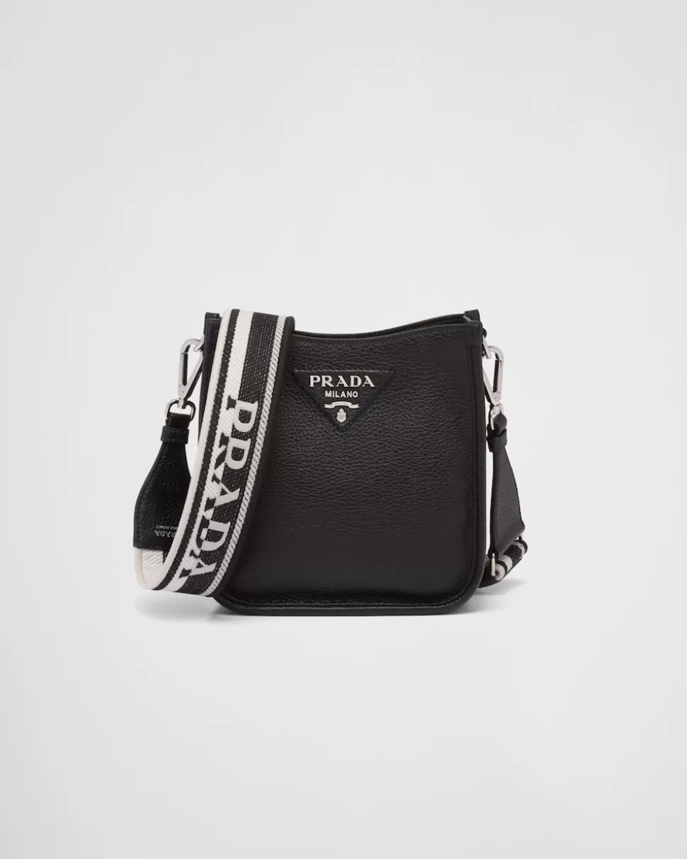 Shop Prada Mini-schultertasche Aus Leder Schwarz
