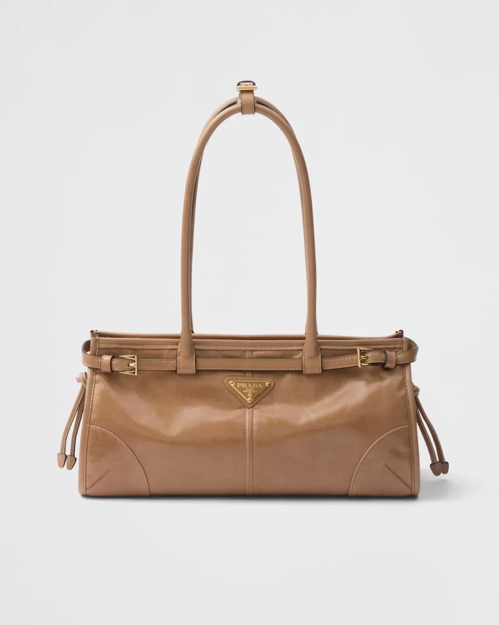 New Prada Mittelgroße Handtasche Aus Leder Schwarz