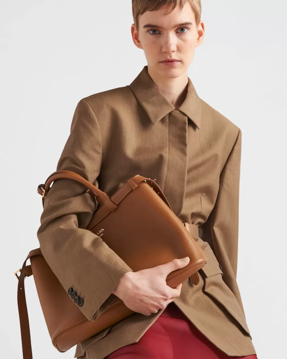 Sale Prada Mittelgroße Buckle Handtasche Aus Leder Mit Doppeltem Gürtel Schwarz