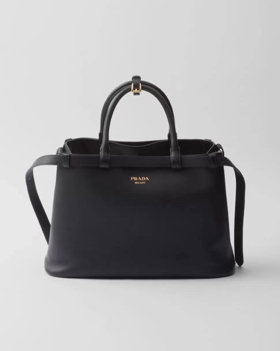 Shop Prada Mittelgroße Buckle Handtasche Aus Leder Mit Doppeltem Gürtel Schwarz