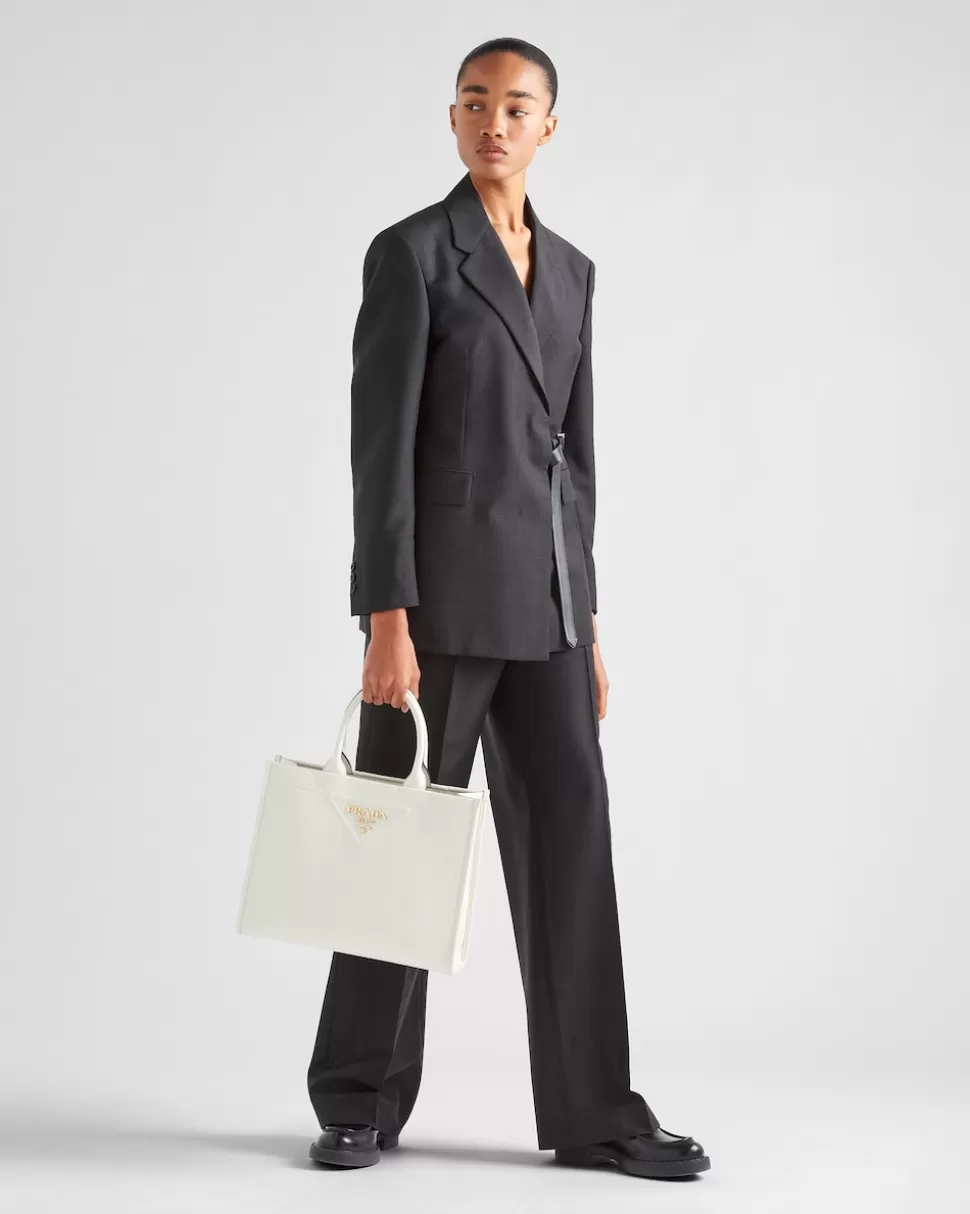 New Prada Mittelgroße Symbole Tasche Aus Leder Mit Ziersteppung Schwarz
