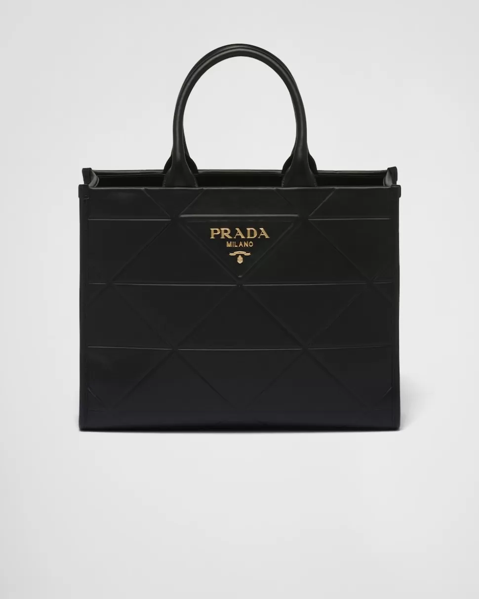 Shop Prada Mittelgroße Symbole Tasche Aus Leder Mit Ziersteppung Schwarz